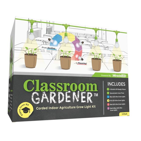 Miracle Led Classroom Gardener 4-Socket Corded Expert LED Grow Kit w/ Timer Controls, 2PK 607989